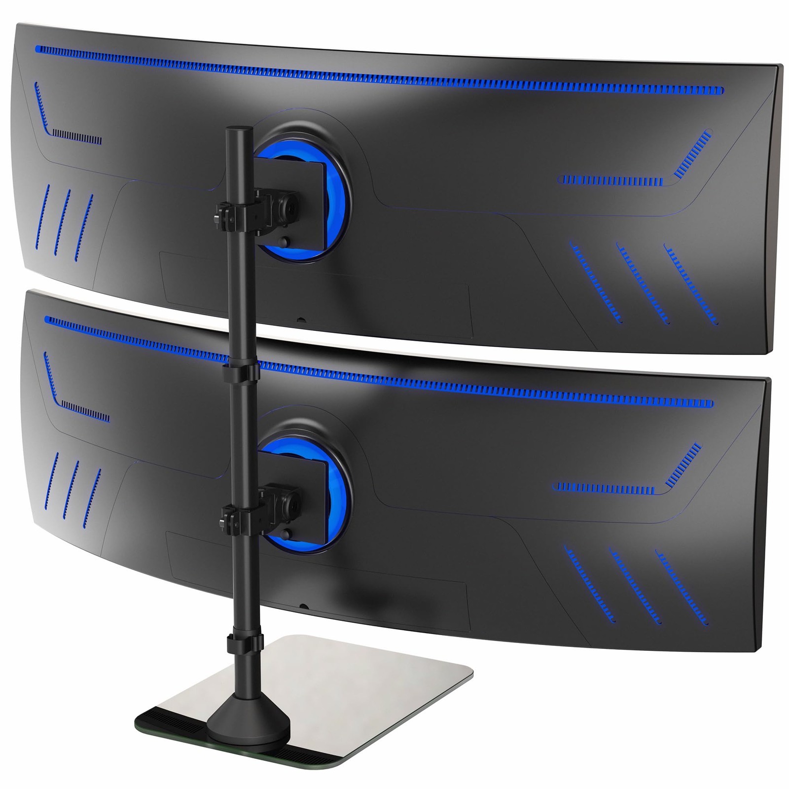 Dual Vertically Stacked Ultra-Wide Monitor Desk Stand with Glass Base, Extra ...