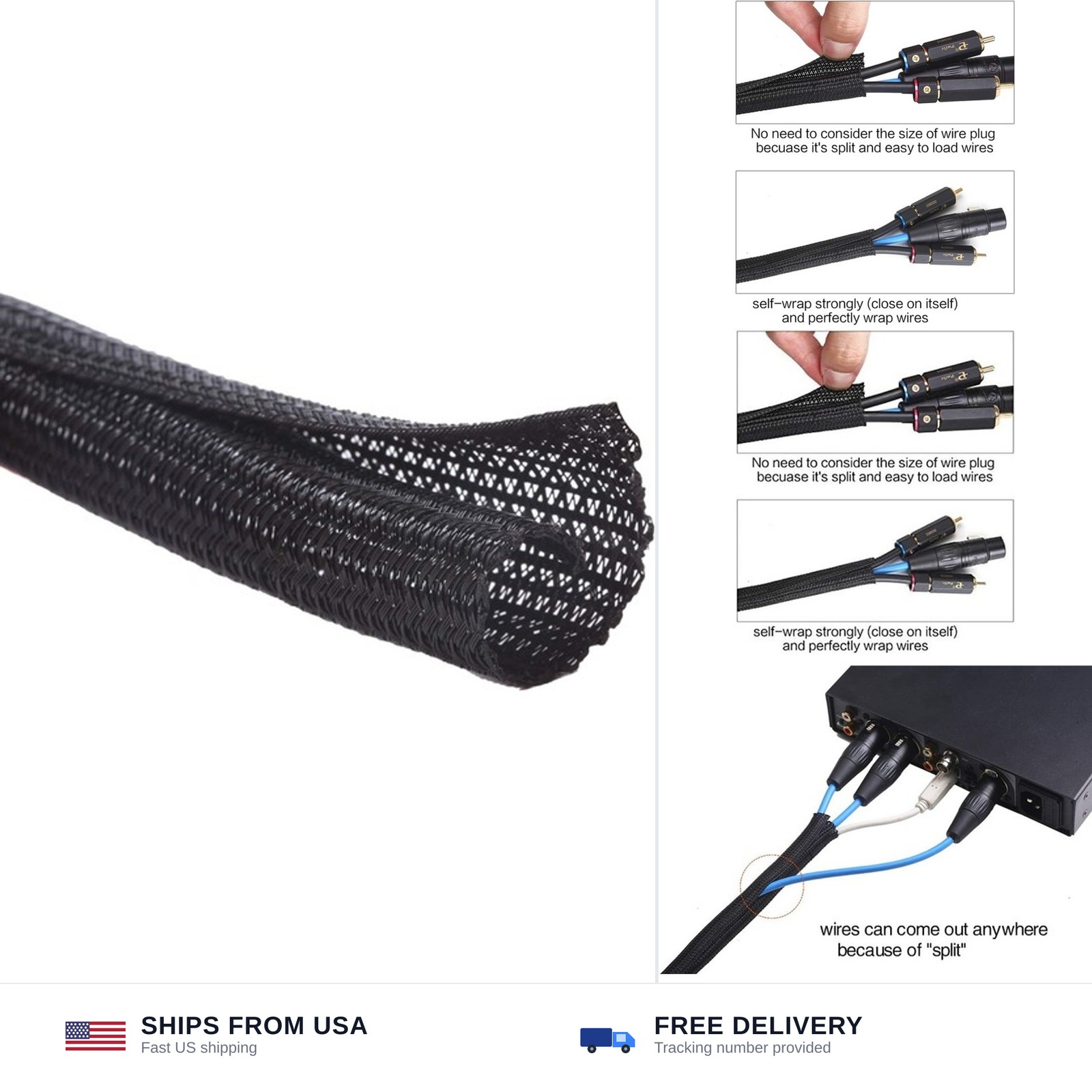 Alex Tech 25ft - 1/2 inch Cord Protector Wire Loom Tubing Cable Sleeve Split ...