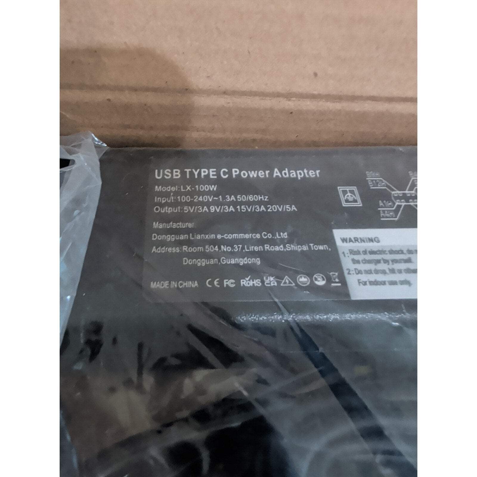 100W USB-C Power Adapter – Multi-Voltage 5V/9V/15V/20V | Model LX-100W