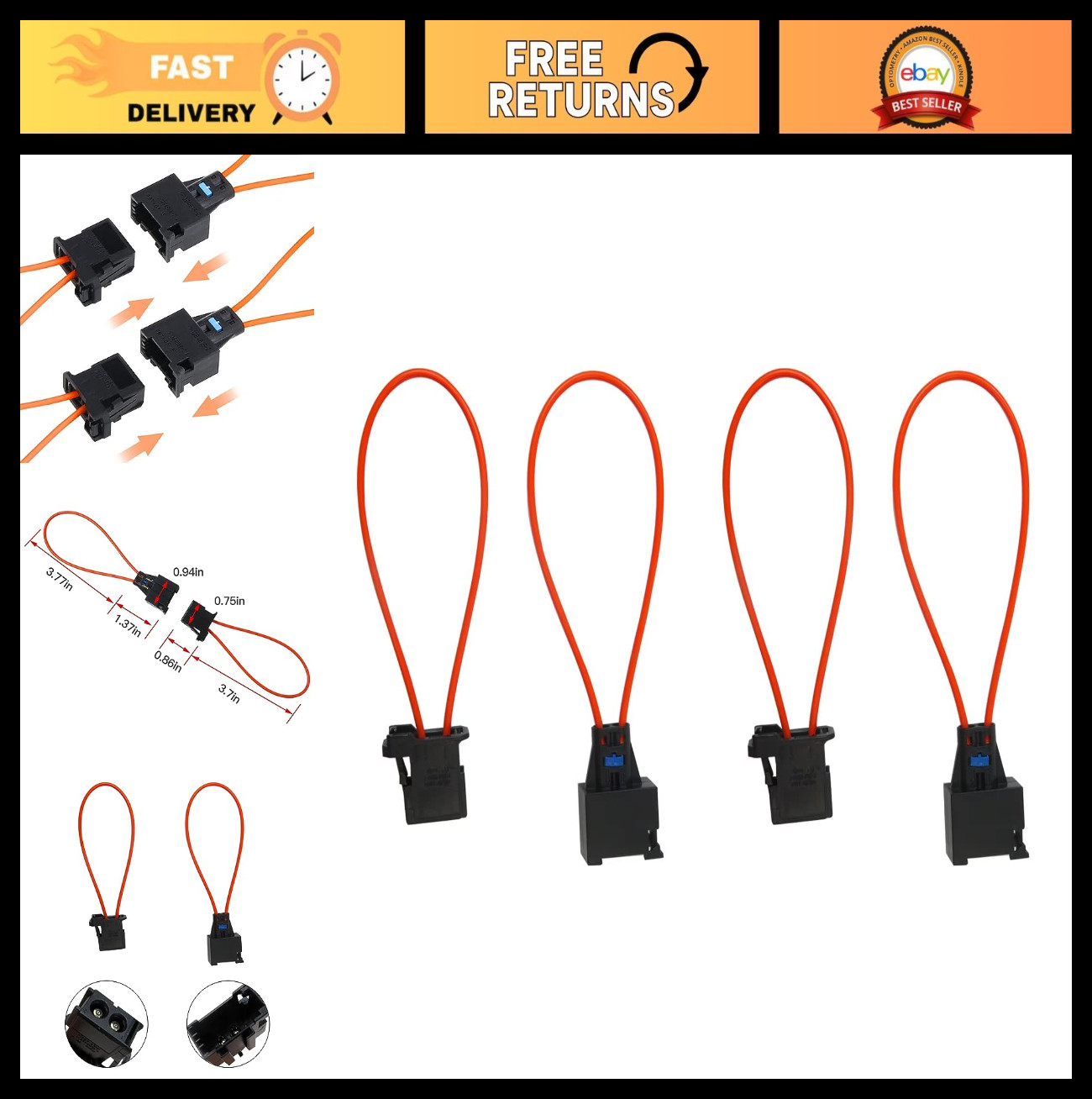 4 Pack Fiber Optic Loop Adapter Connectors - Universal Male & Female for Radio,