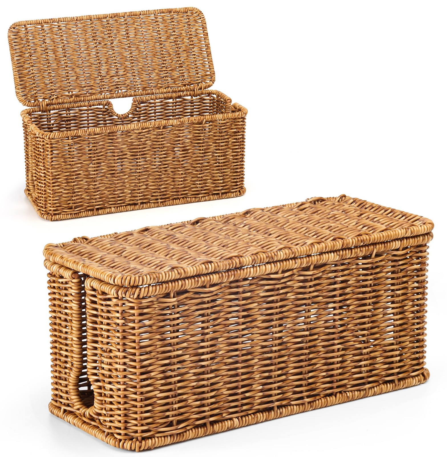 ZhiYo Rattan Cable Management Box Speckled Brown 12.5" x 5" x 5.2"