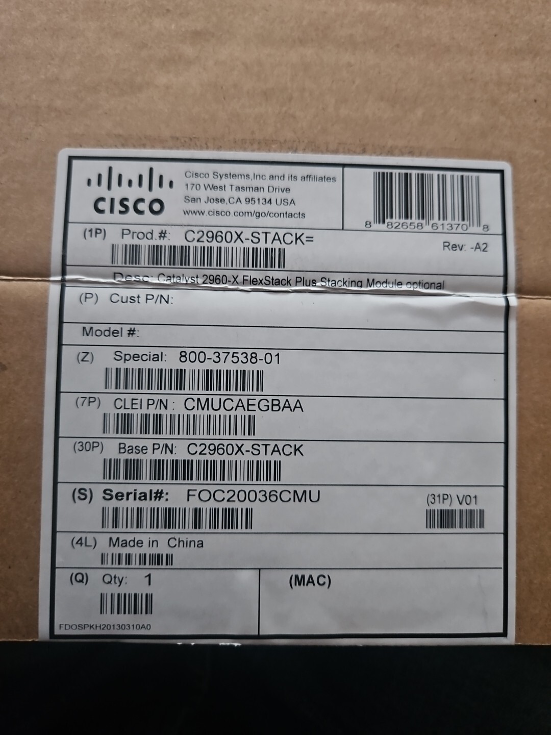 NEW Genuine Cisco C2960X FlexStack Module C2960X-STACK + Stack Cable 37-0891-01