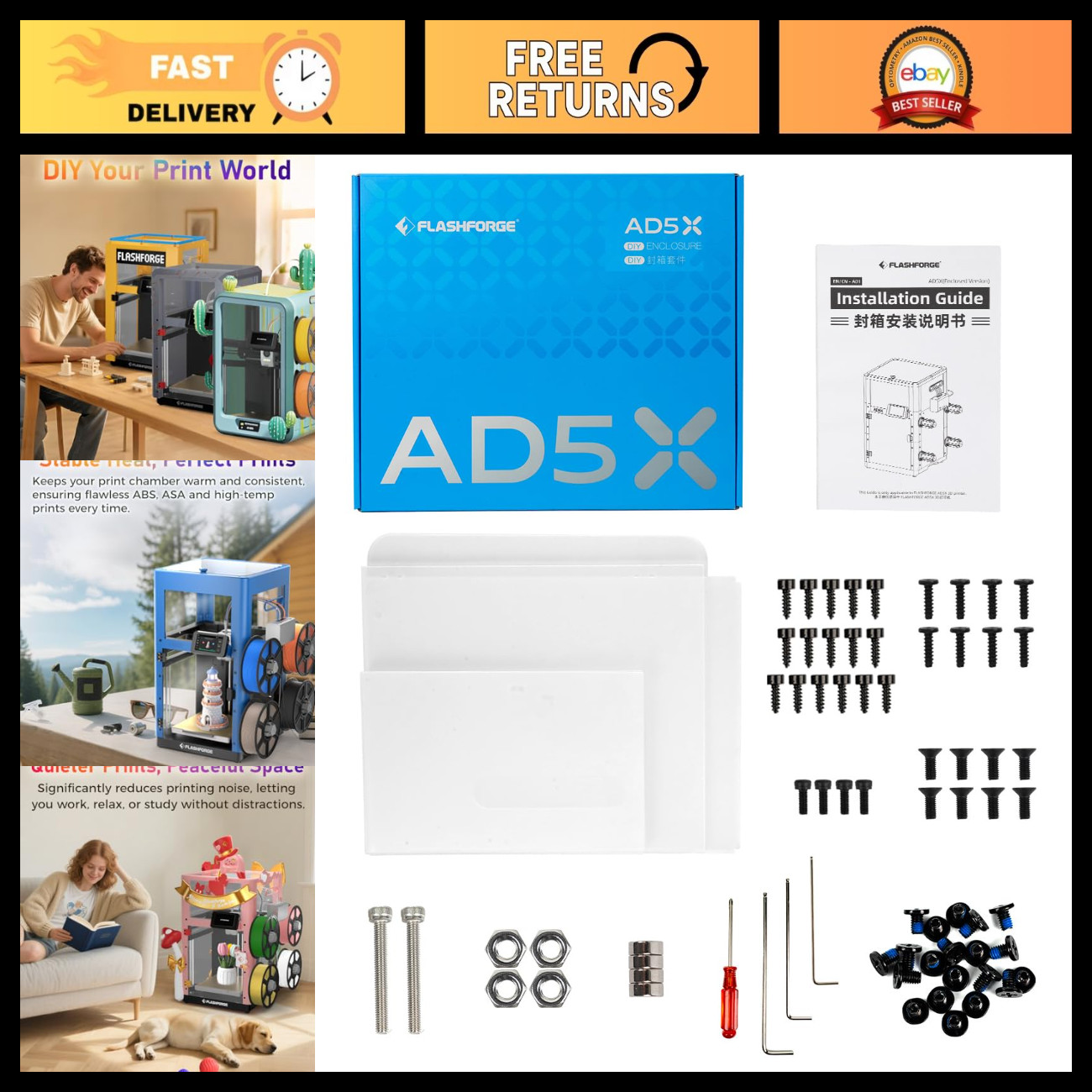 DIY 3D Printer Enclosure Kit - Colorful Design, Noise & Odor Reduction, High-Tem