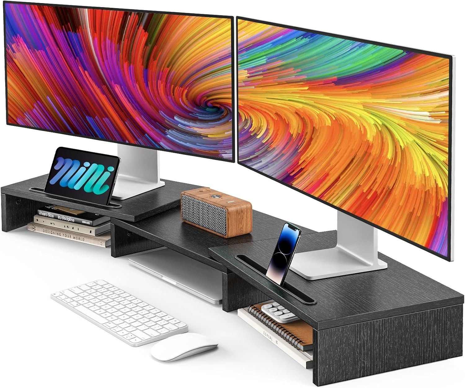 Dual Monitor Stand Riser for 2 Monitors, Monitor Stand for Desk, Adjustable Comp
