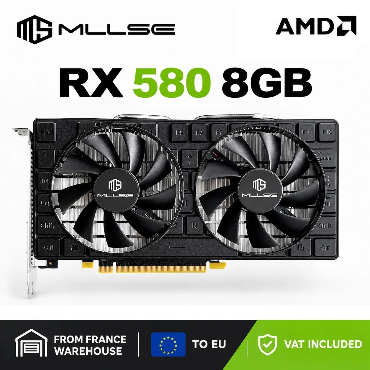 MLLSE Radeon RX 580 8GB GDDR5 Gaming Graphics Card PCIe 3.0 x16 DVI