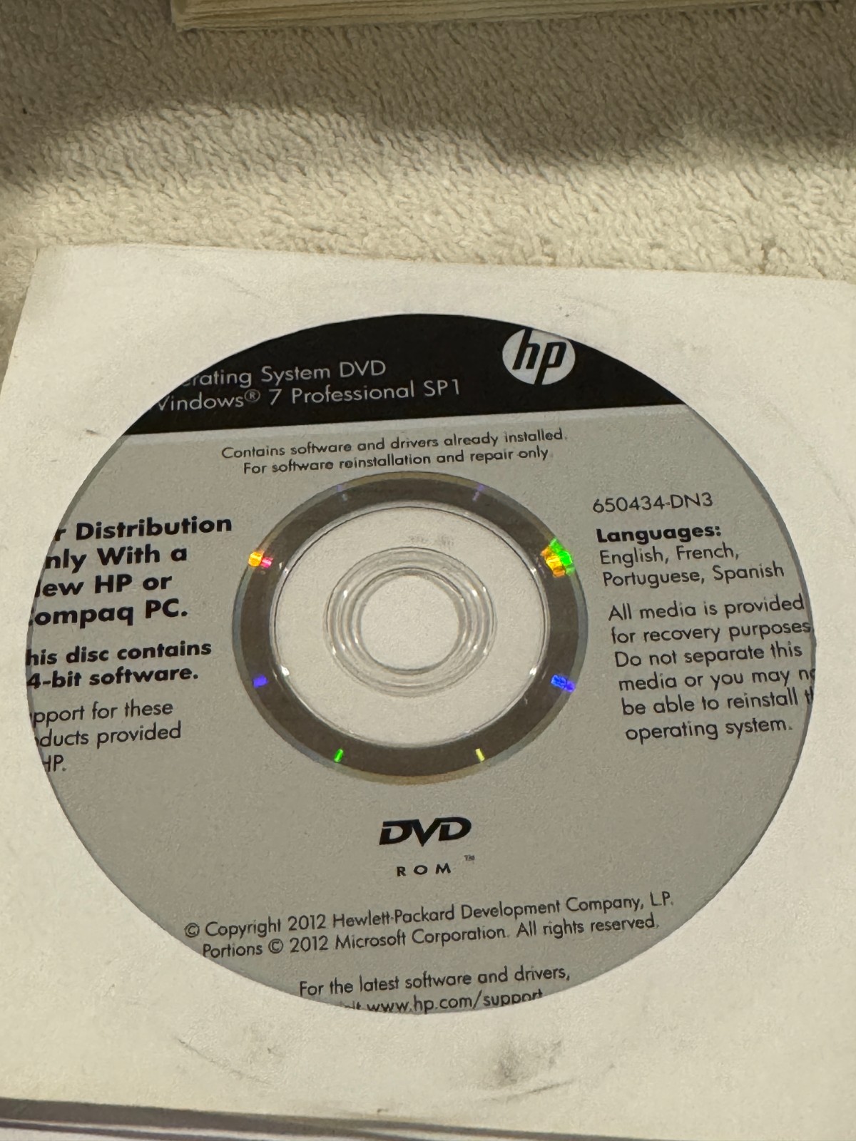 HP Driver Recovery Windows 7 Professional SP1 64bit - SEALED