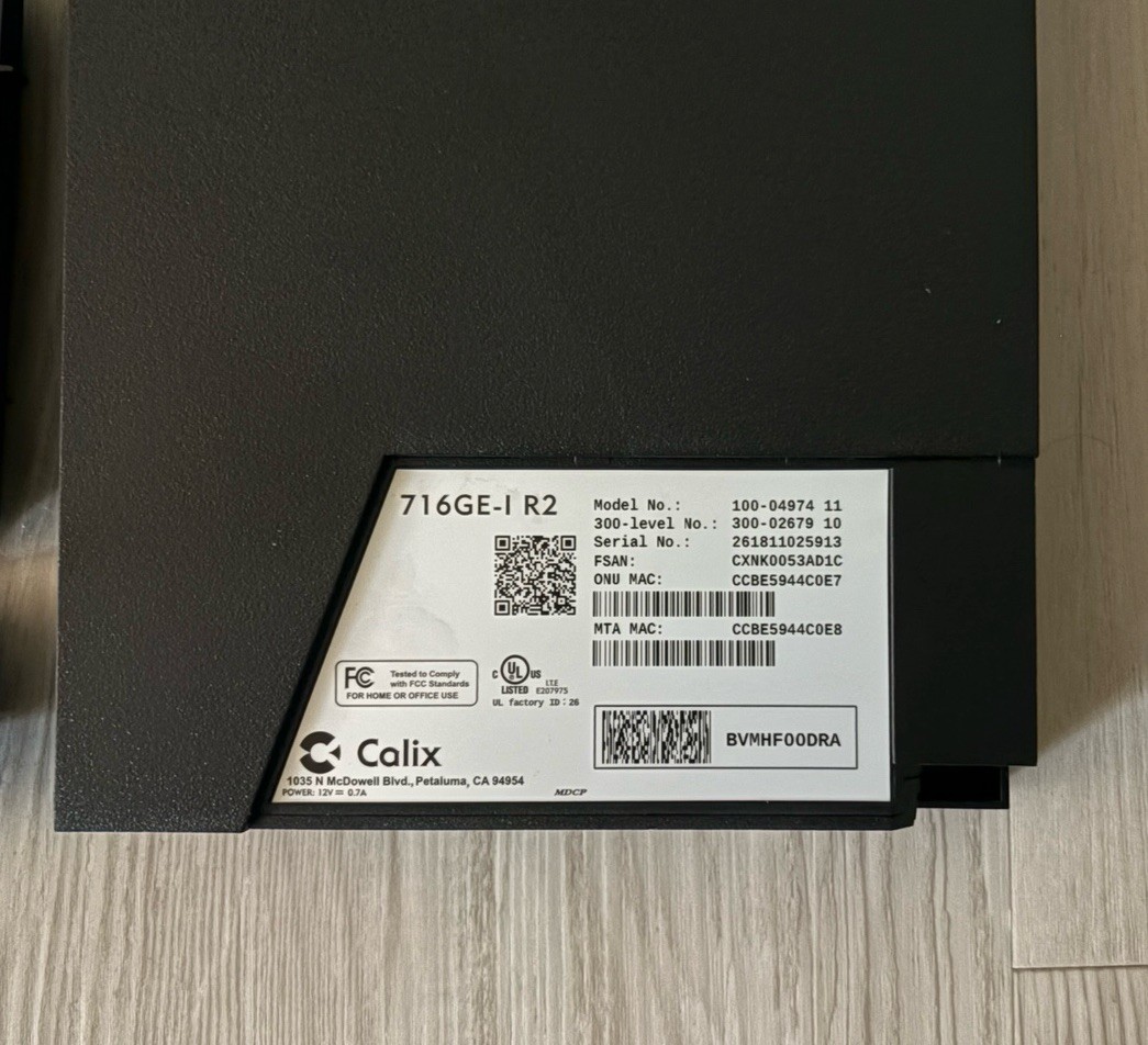 Calix 716GE-I R2 Broadband Gateway Router, 4-Port Ethernet RJ45/RJ11, PSU. 