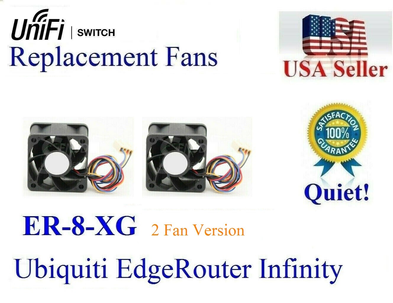 2x Quiet replacement fans for EdgeRouter ER-8-XG (New model with 2-Fan version)
