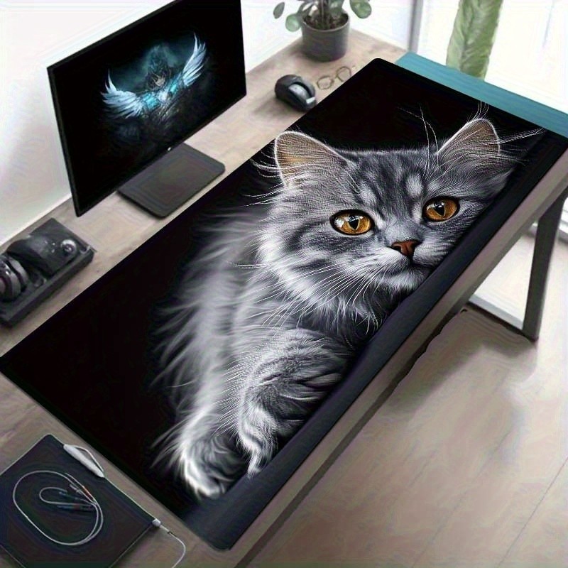 1pc Extra Large Rubber Gaming Mouse Pad, Cat Pattern - Washable Non-Slip Surfa