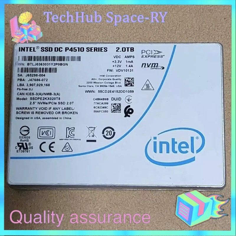 Intel P4510 2TB SSD Series DC NVME U.2 2.5" SSDPE2KX020T8 Solid State Drive