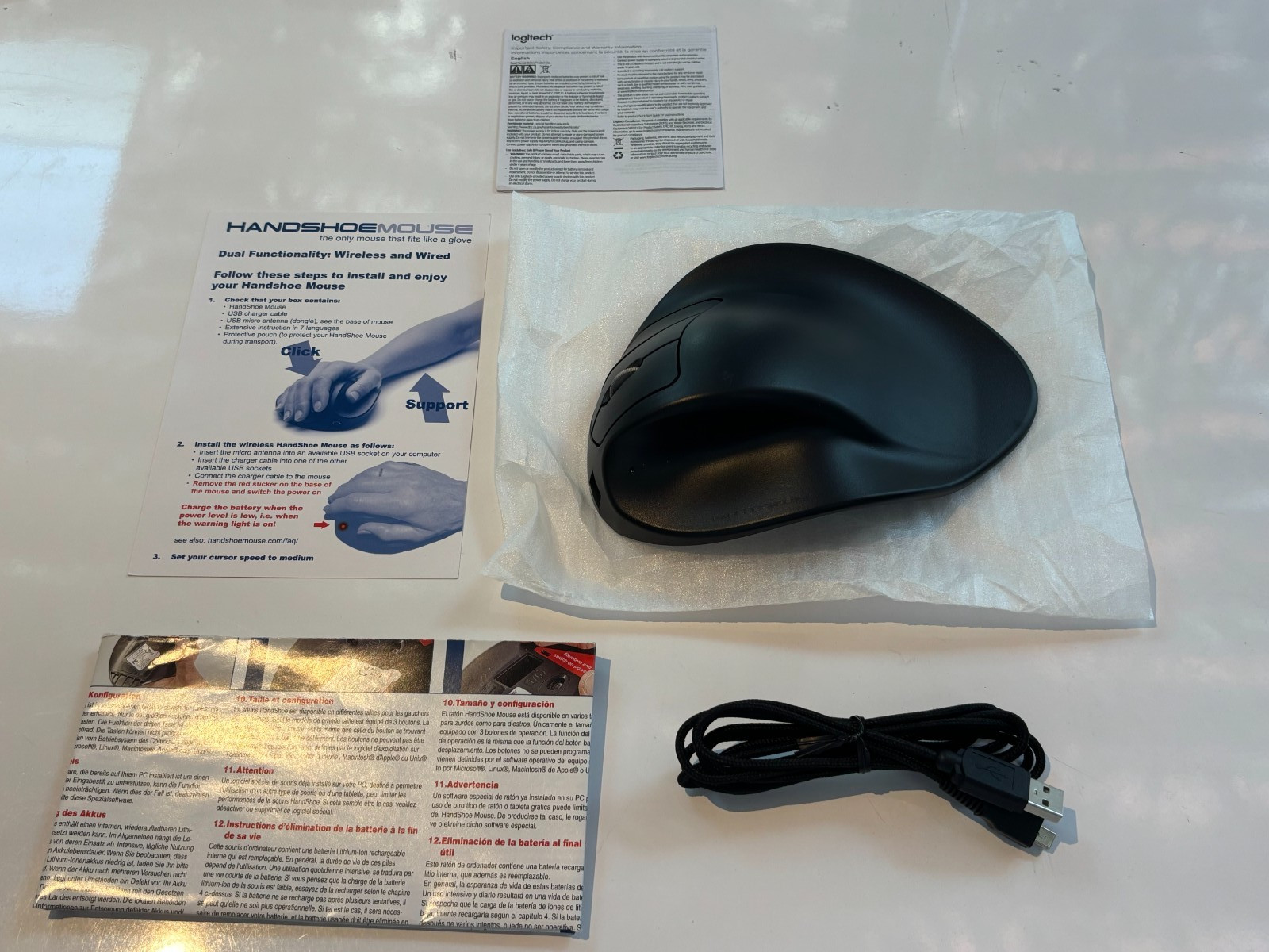 Hippus HandShoe Mouse L2UB-LC Large Wireless, Right Hand, USB, Black [open box]