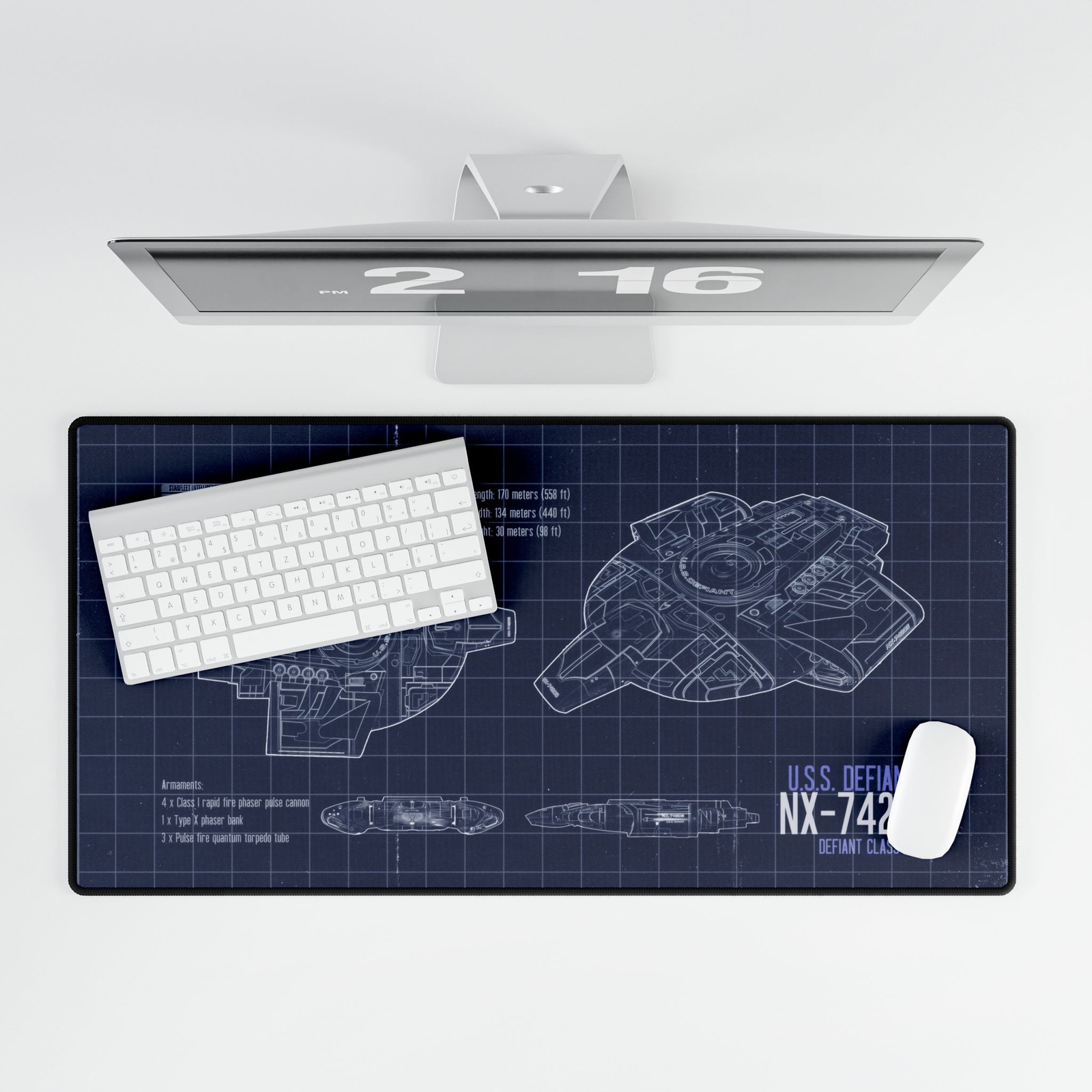 USS Defiant Blueprint Mousepad, Deep Space Nine Desk Mat I Star Trek DS9 Playmat