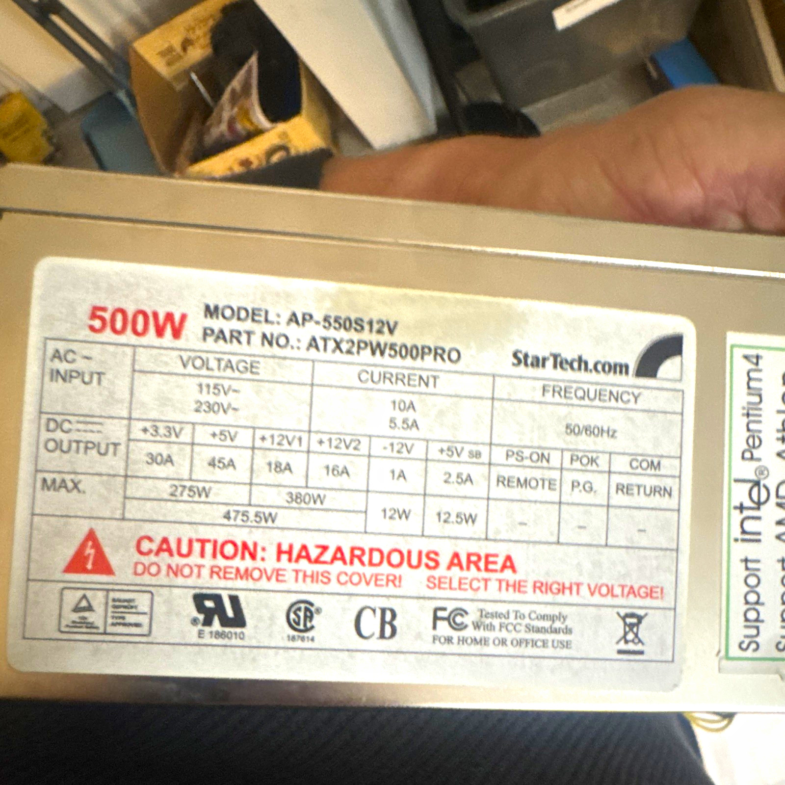 StarTech.com 500W ATX Power Supply AP-550S12V ATX2PW500PRO Silver SATA