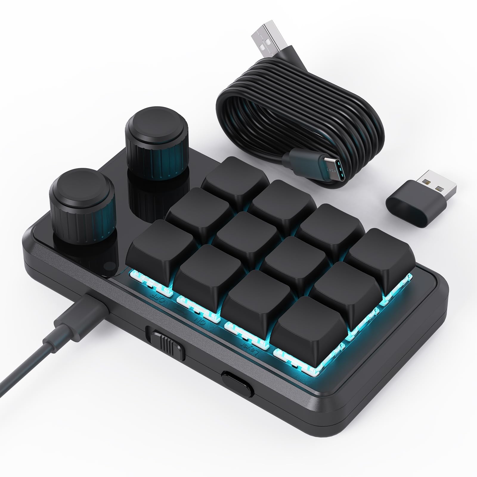 12-Key Programmable Macro Pad with Knob, RGB Shortcut Keyboard,Black