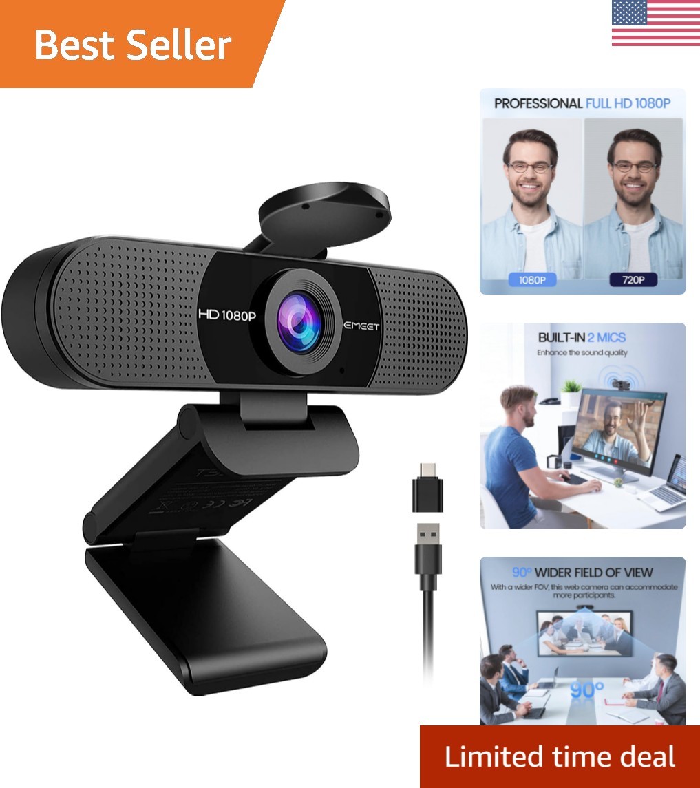 C960 1080P Webcam with Dual Mics & Privacy Cover - Ultra Compact Computer Camera