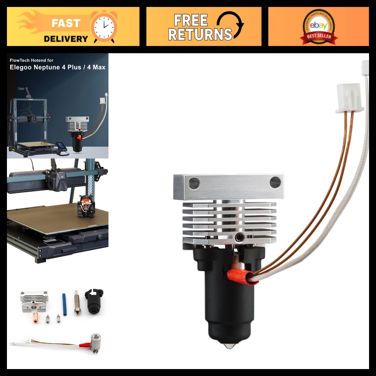 High Flow All Metal Hotend for 3D Printers - Leakproof Nozzle, Cold Change, USA