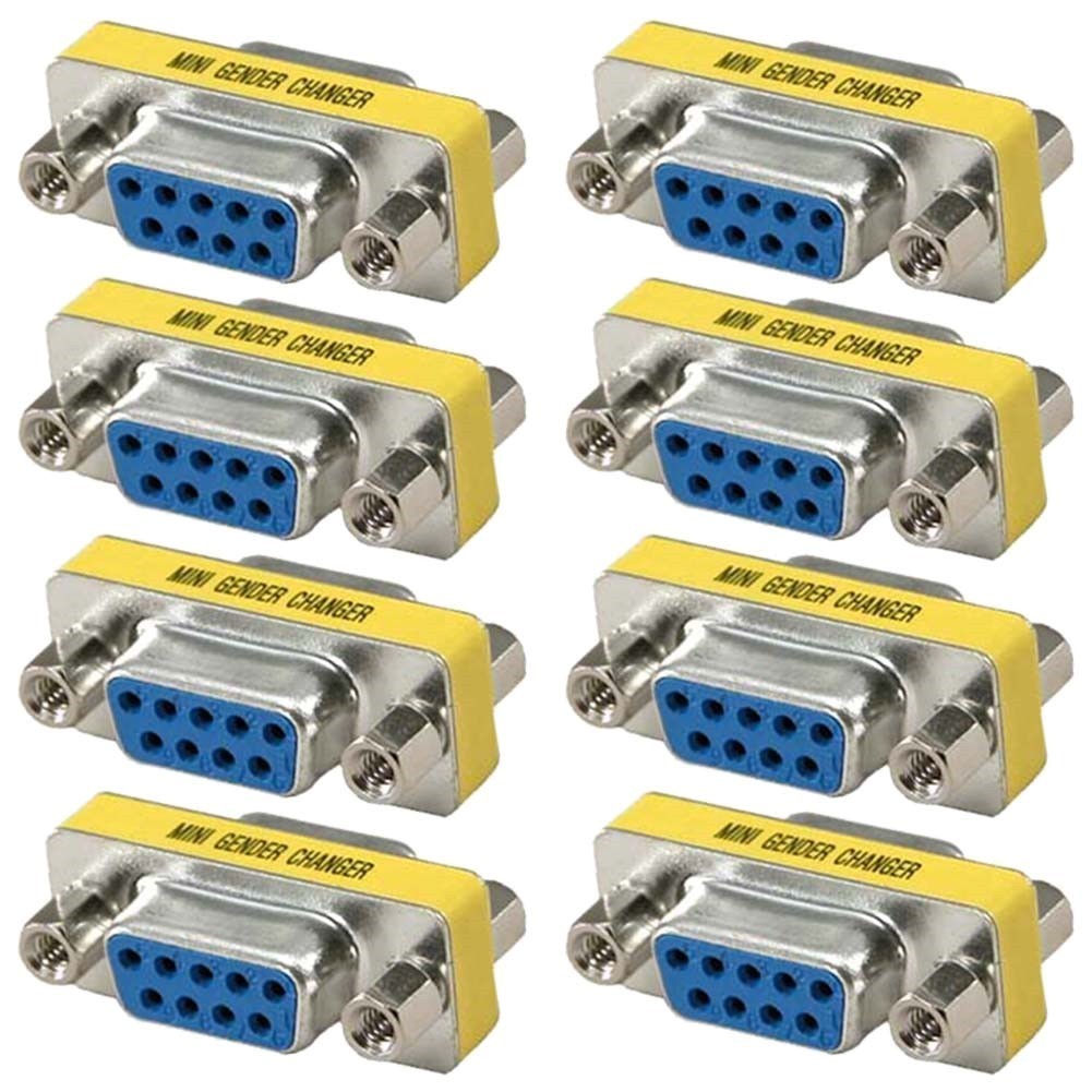 8 Pcs DB9 9-Pin D-SUB Serial Female to Female Mini Gender Changer Coupler Gold