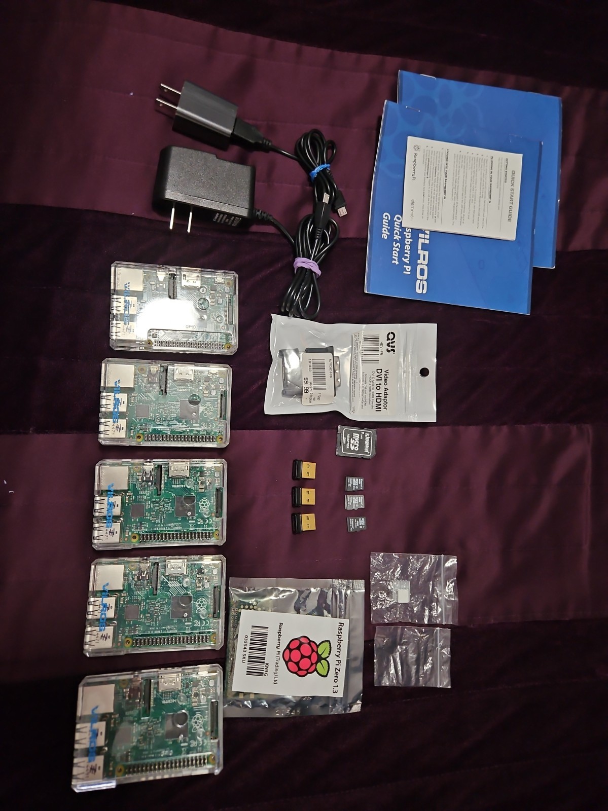 (5) Five Raspberry Pi 2 Model B V1.1 with Case Lot W/ Pi Zero