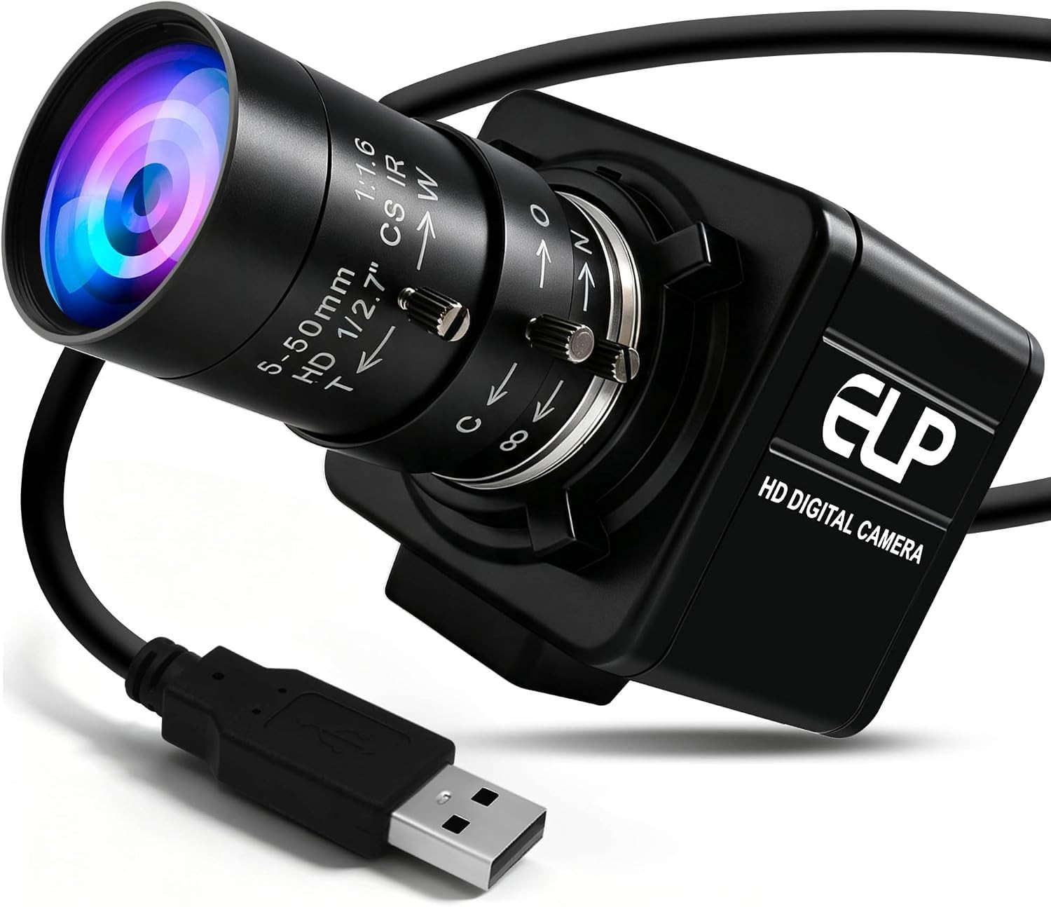 ELP Monochrome Global Shutter USB Camera Manual Zoom 1200P 90FPS B/W Webcam