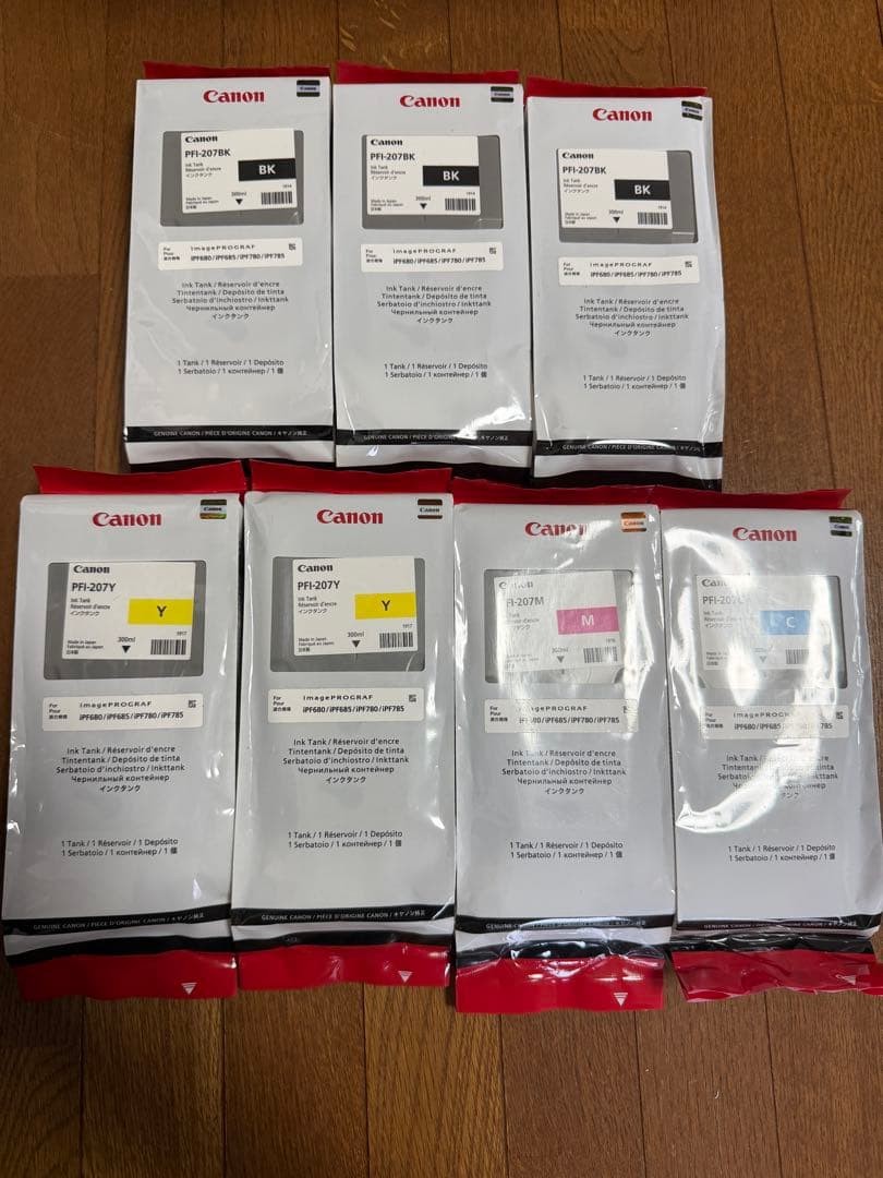 &  7 Items Total: Canon PFI-207 Ink Tank 4-Color Set