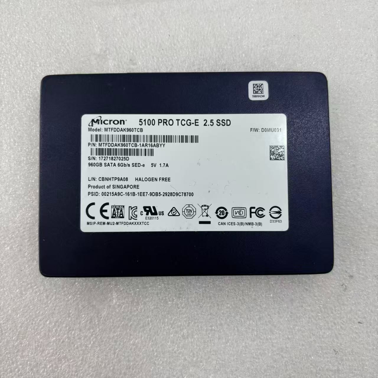 Micron MTFDDAK960TCB-1AR16ABYY 5100 PRO TCG-E 960GB SATA 6Gb/s SED-e 2.5 in SSD
