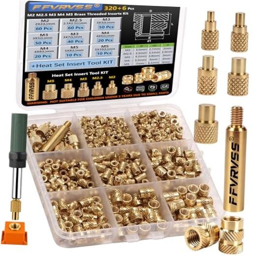 320+6Pcs Brass Threaded Inserts M2 M2.5 M3 M4 M5 320Pcs M2-M5 Kit(Plus)+Tools