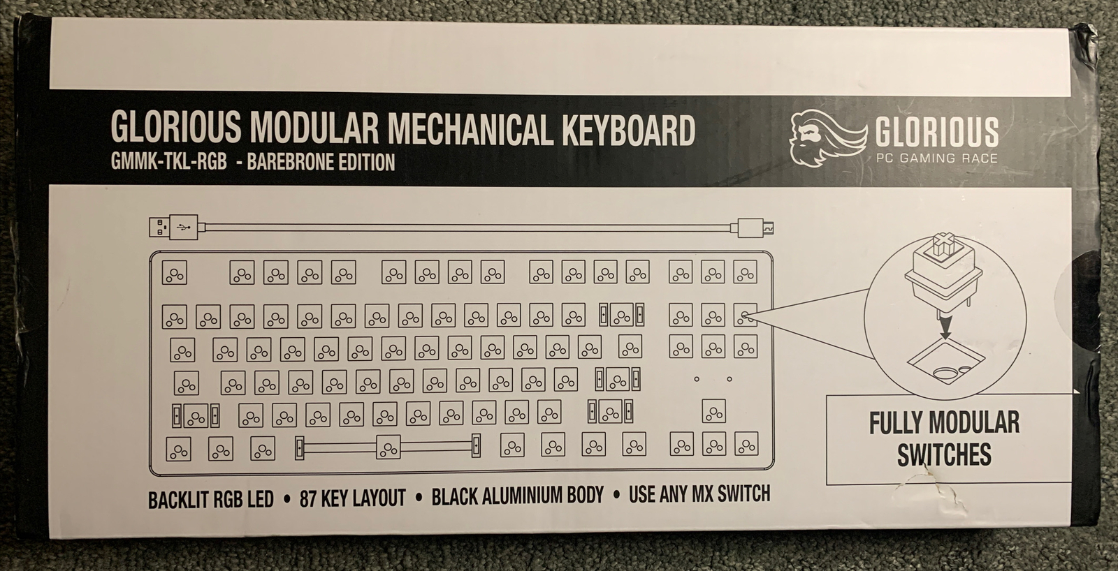 Glorious Modular Mechanical Keyboard Barebone Edition Black New