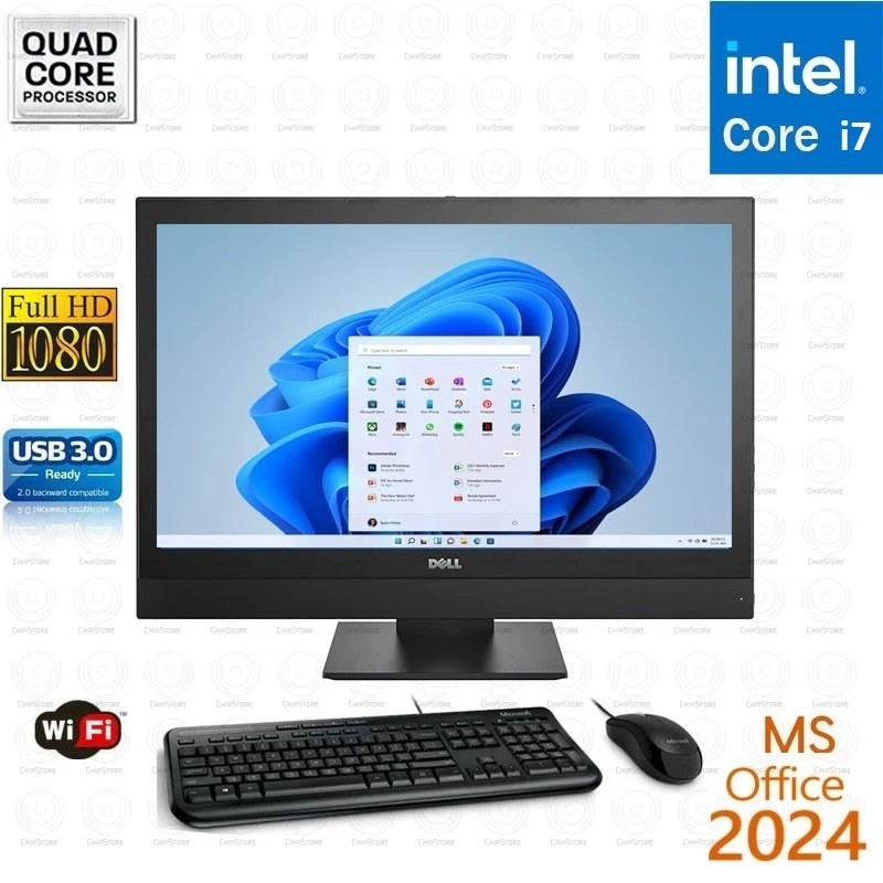 WINDOWS 11 Dell AIO 24" Computer Core i7 32GB RAM 256GB NVME + 500GB Office 2024
