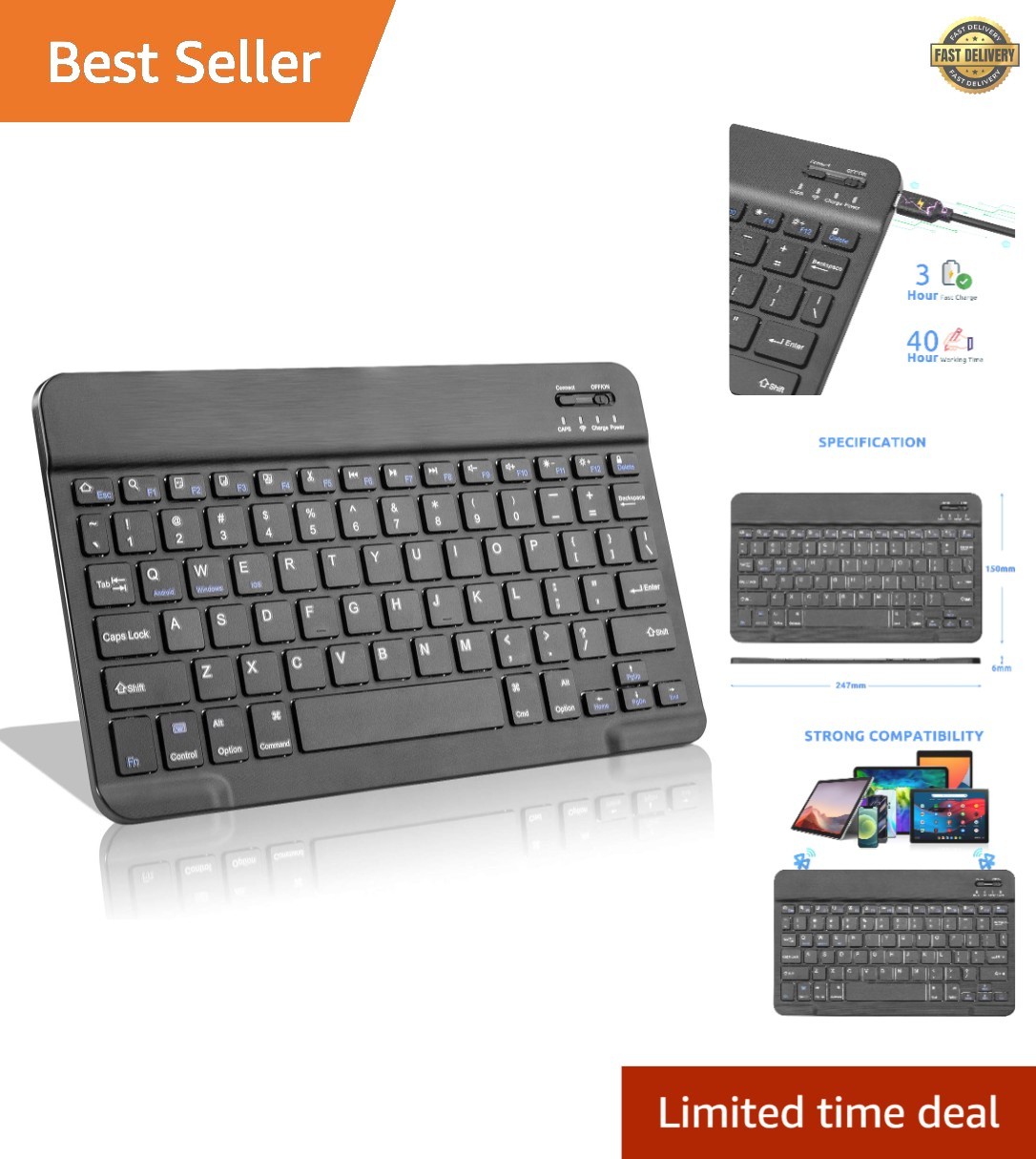 Luxury Wireless Bluetooth Keyboard for Surface Pro 8/9/10/11/X/Go - Slim & Quiet