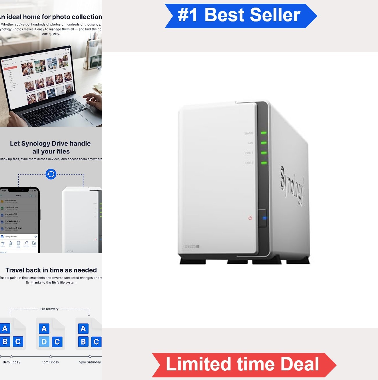 2-Bay Network Attached Storage NAS Enclosure Diskless White Home Cloud Backup