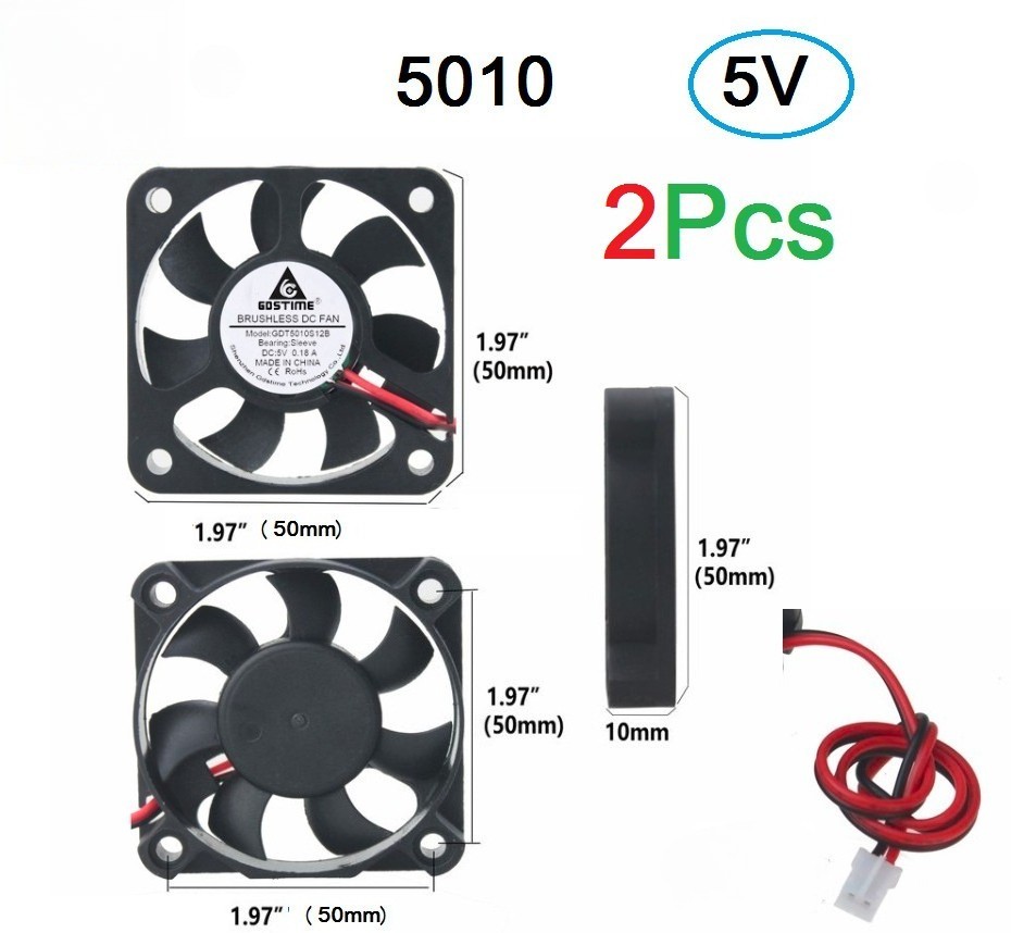 2pcs/4pcs 5V 2" 50CM Cooling Computer Fan 5010 DC 3D Printer 2-Pin 50x50x10mm