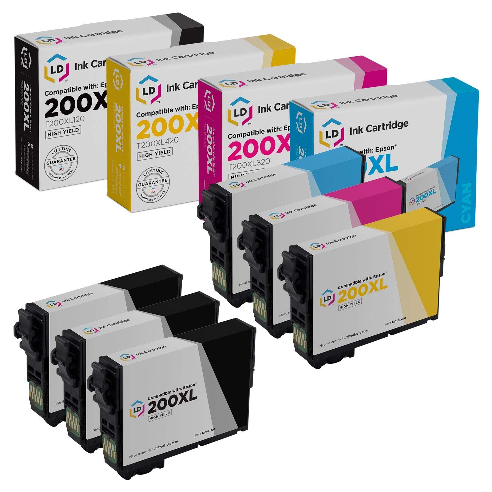 6pk Replacement Cartridges for Epson 200 Ink T200XL 200XL WF-2530 WF-2540 Black