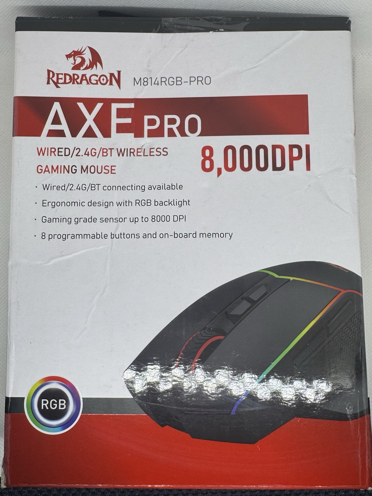 REDRAGON Axe M814 Programmable Wireless Gaming Mouse, with RGB streaming
