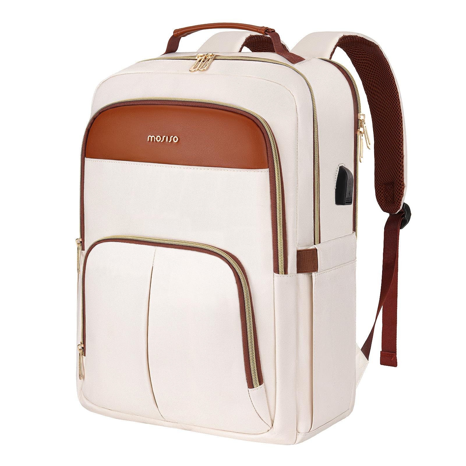 MOSISO Laptop Backpack for Women, 15.6 inch Bag with inch, Beige