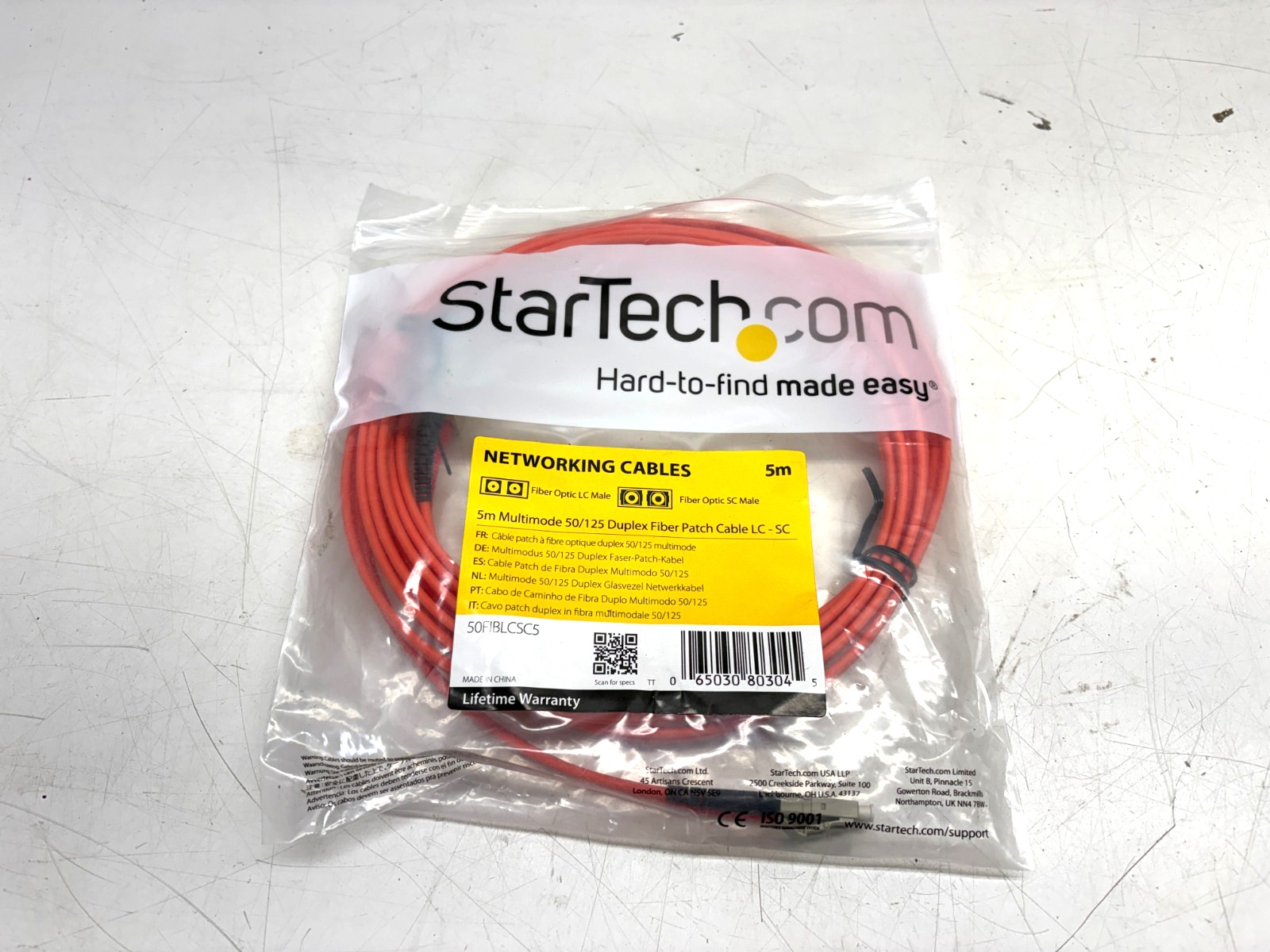NEW StarTech 50FIBLCSC5 5m LC-SC Duplex 50/125 OM2 Multimode Fiber Cable