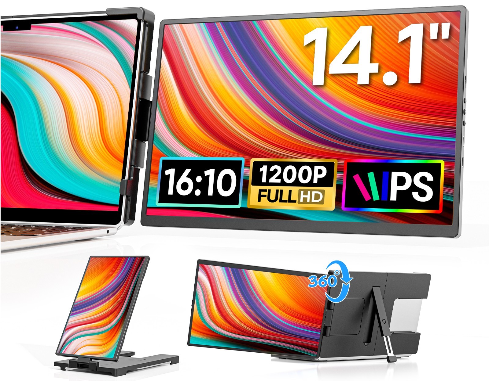 14'' Laptop Screen Extender Portable Monitor 1200P USB-C HDMI FHD IPS for 14-17"