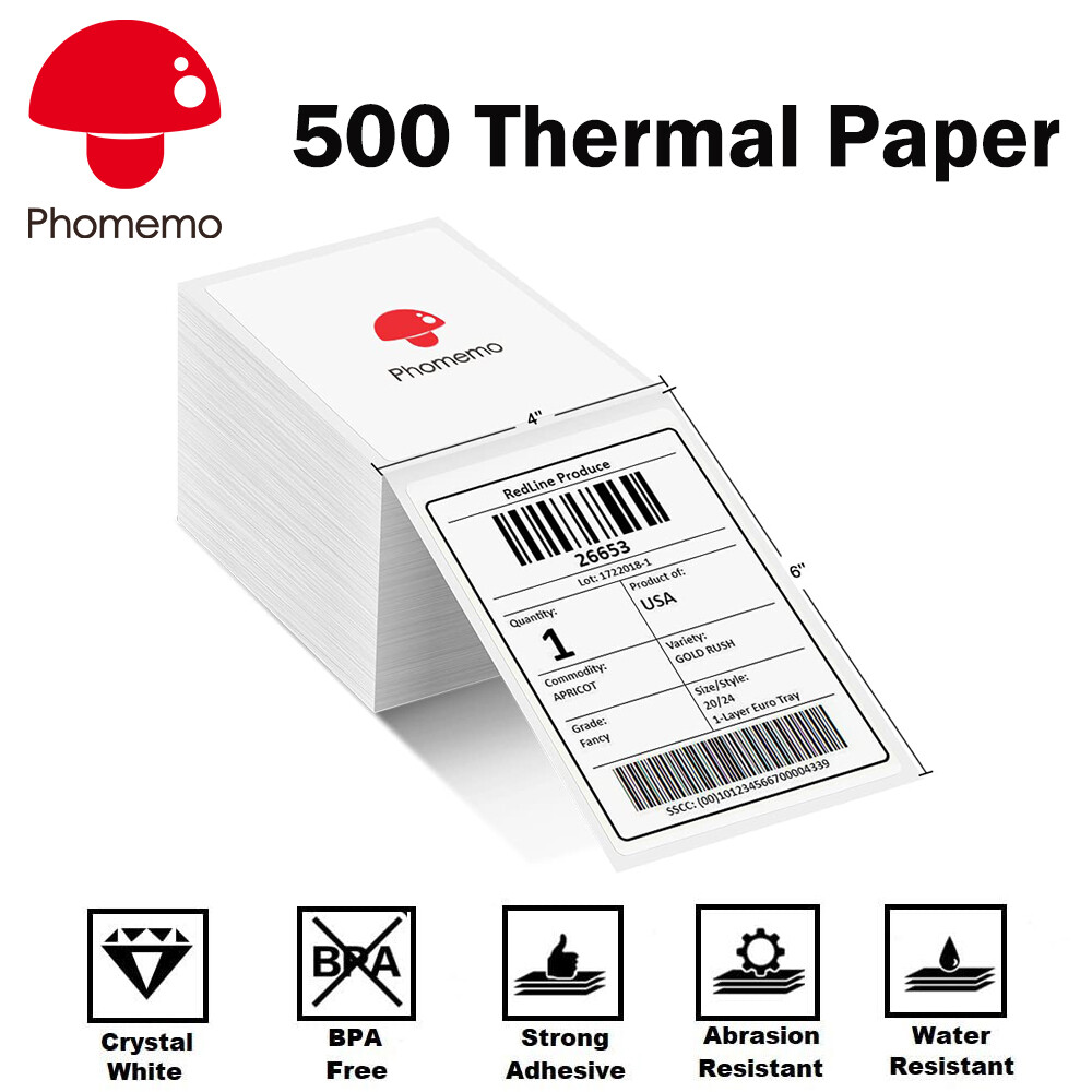 Phomemo 4x6 Thermal Shipping Labels Pack of 500 for Printer Fan-fold Paper