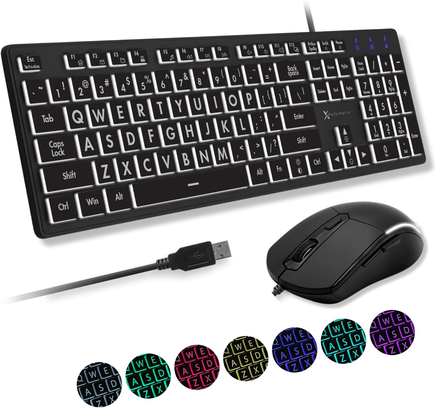 X9 Wired Keyboard and Mouse Combo - Large Print Backlit Keyboard and Mouse for E