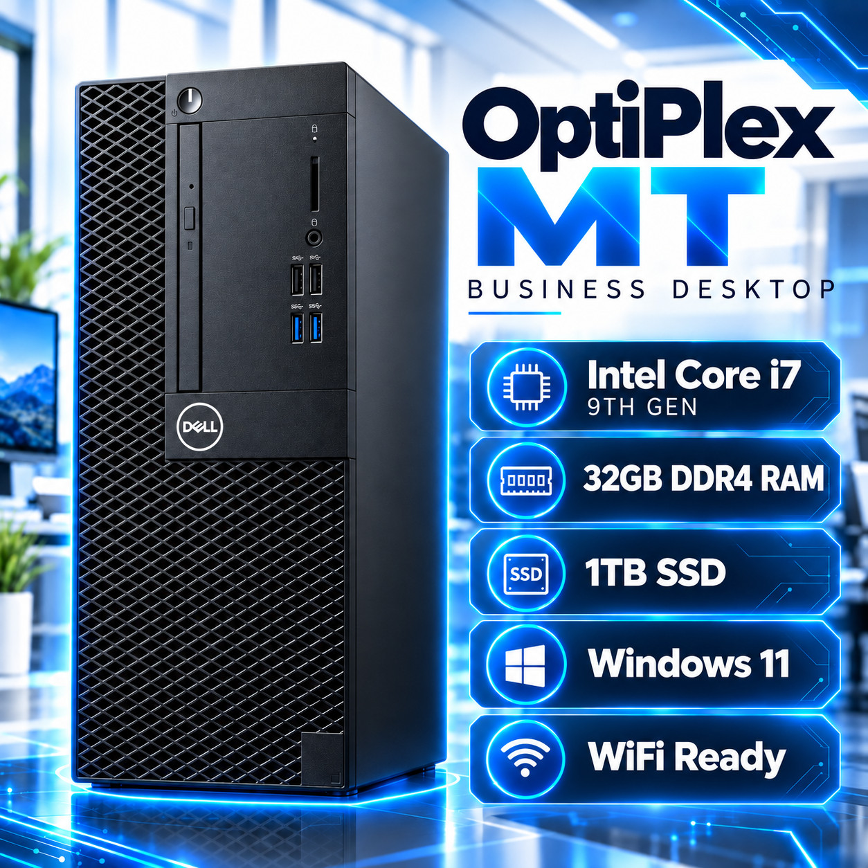 Dell Windows 11 Desktop PC up to i7 9th Gen, 32GB RAM, 4TB SSD, WiFi , DVDRW