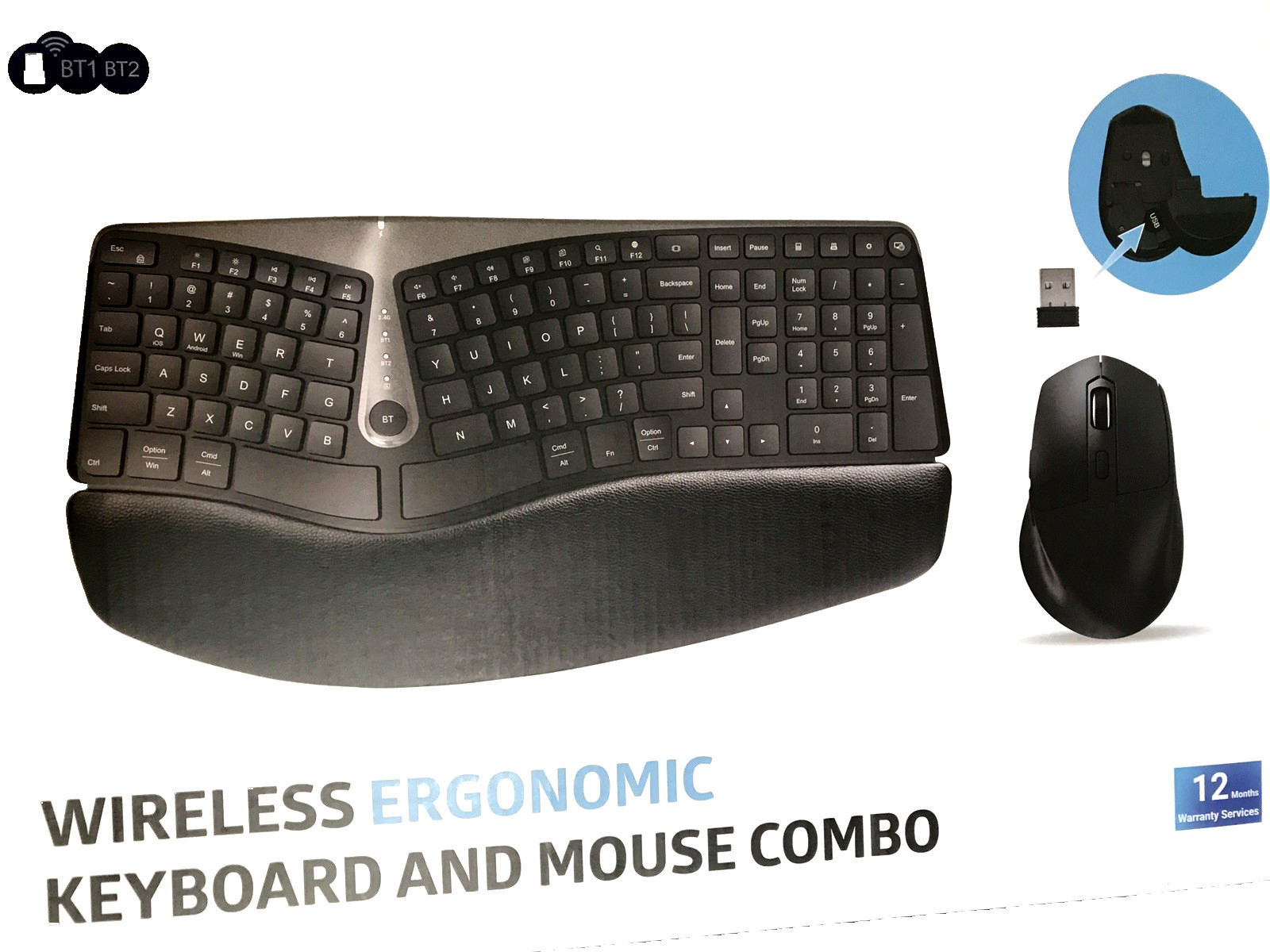 Ergonomic Wireless Keyboard and Mouse MK835 Ergo Bluetooth 2.4G Split Design