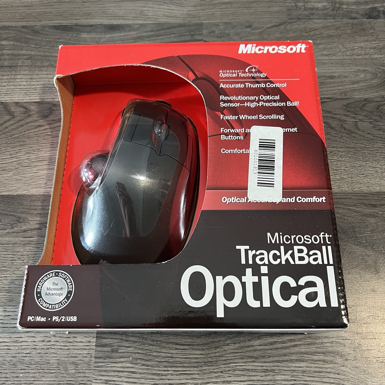 Microsoft TrackBall Optical Mouse Vintage 2002 USB PS/2 Red Ball D67-00001