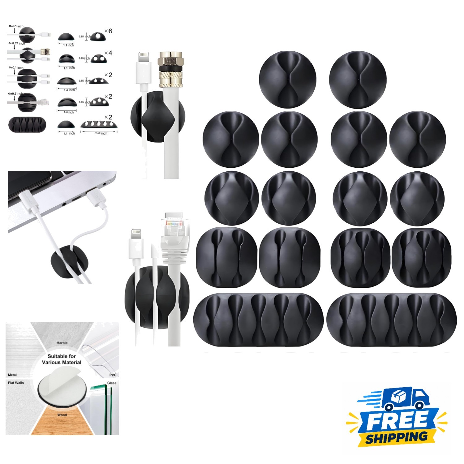 Multi-Purpose Cable Clips - 16PCS Self-Adhesive Solution for Clutter-Free Living