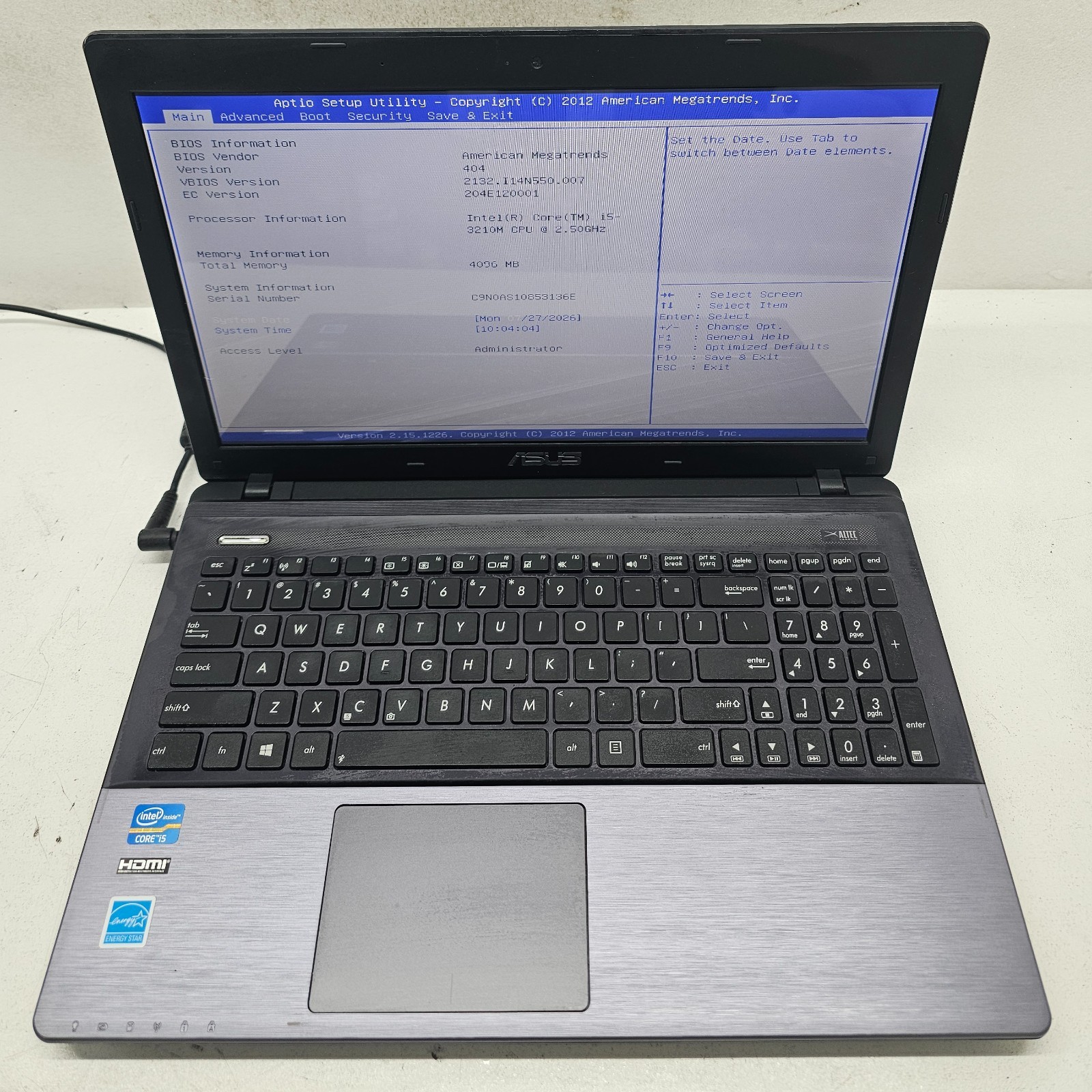 ASUS K55A-HI5103D Laptop Intel Core i5-3210M 4GB Ram NO HD/OS (FL)
