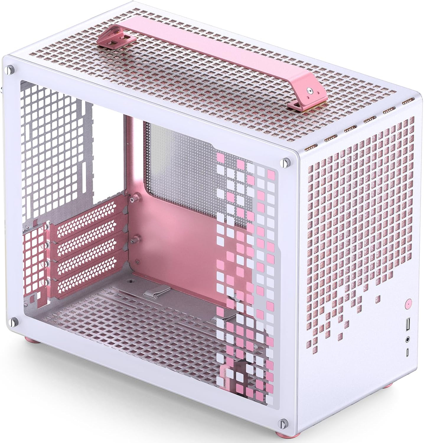 Pink White Micro ATX Mini Tower PC Case Carry Handle 240mm AIO Support