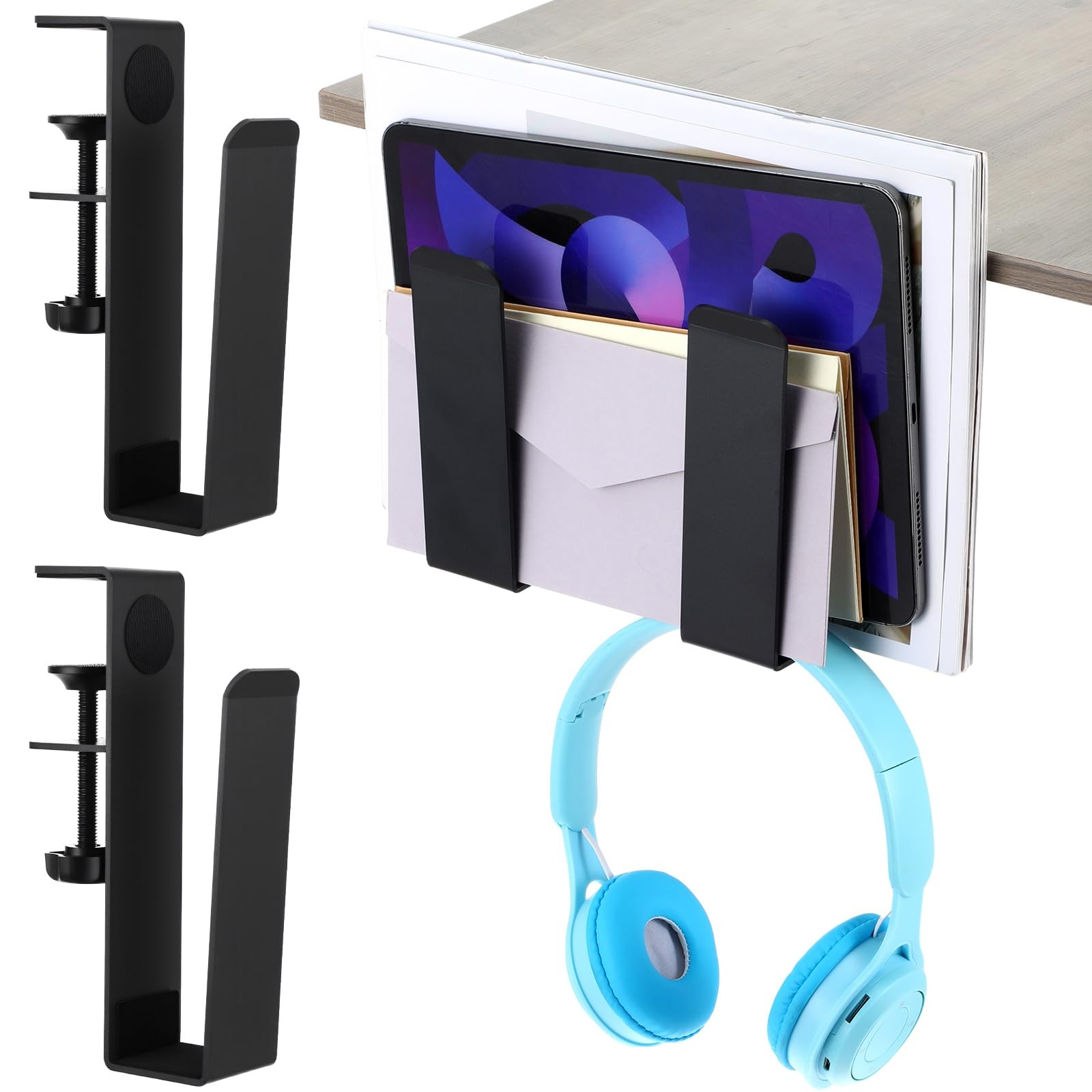 2 Pack Adjustable Desk Side Laptop Holder Heavy-Duty Metal Desk Side Storage ...