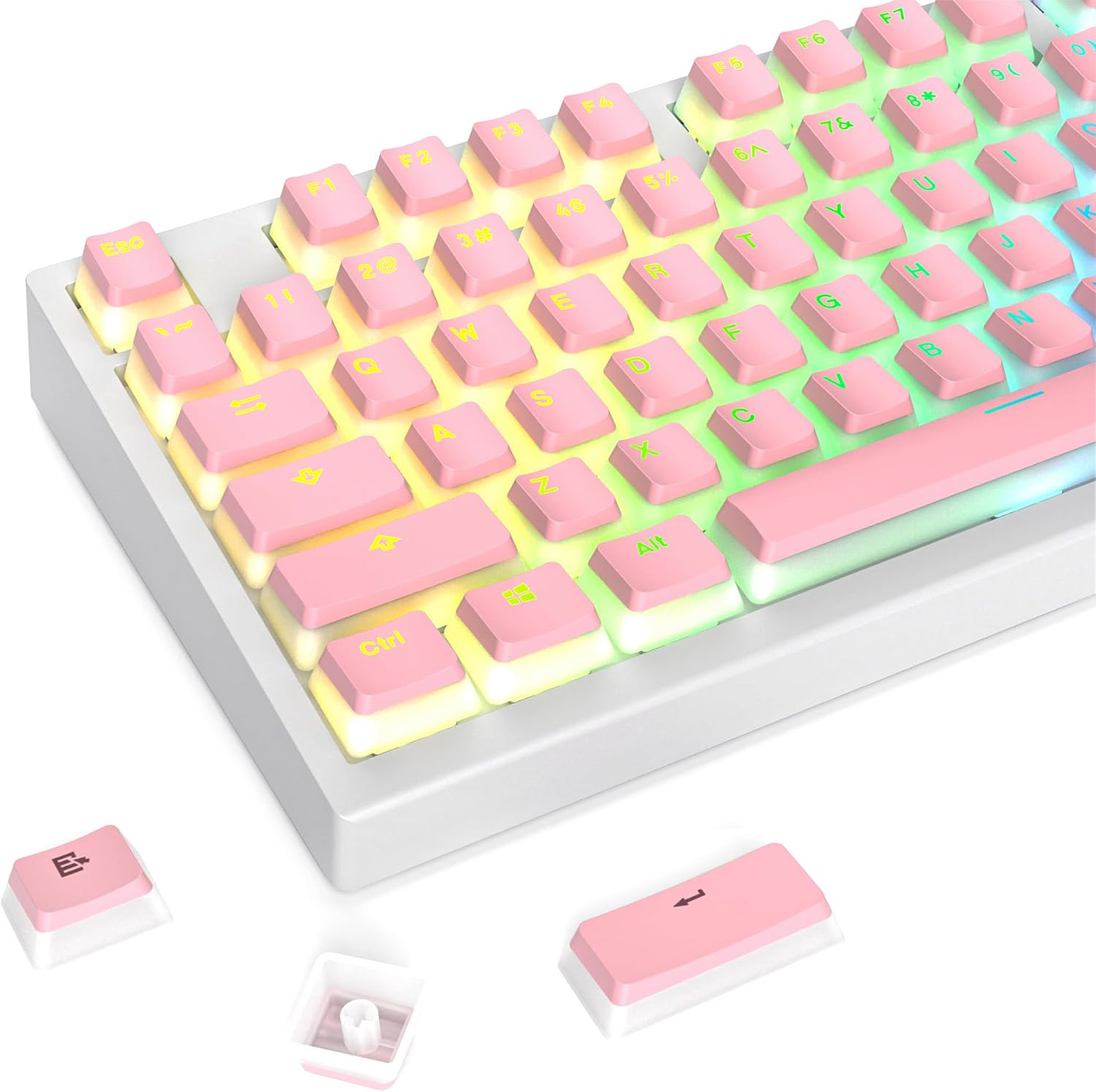 117-Key Pink Pudding Keycaps, OEM Profile PBT Anti-Wear