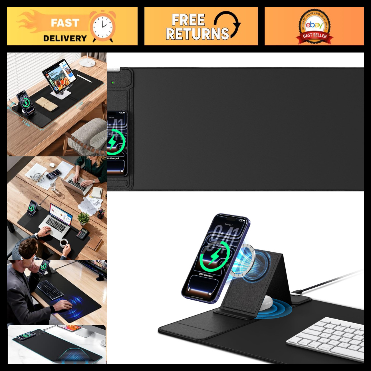Magnetic Wireless Charging Mouse Pad with Adjustable Phone Stand - Multi-Functio