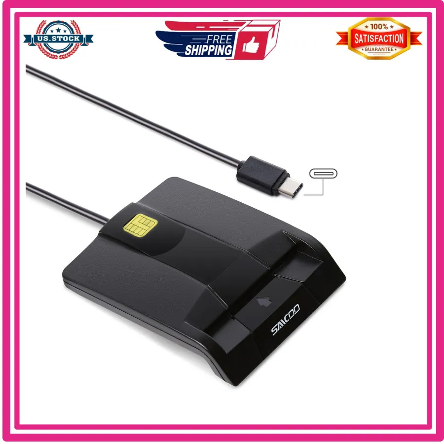 SAICOO USB-C Smart Card Reader DOD Military Common Access CAC Reader Windows Mac