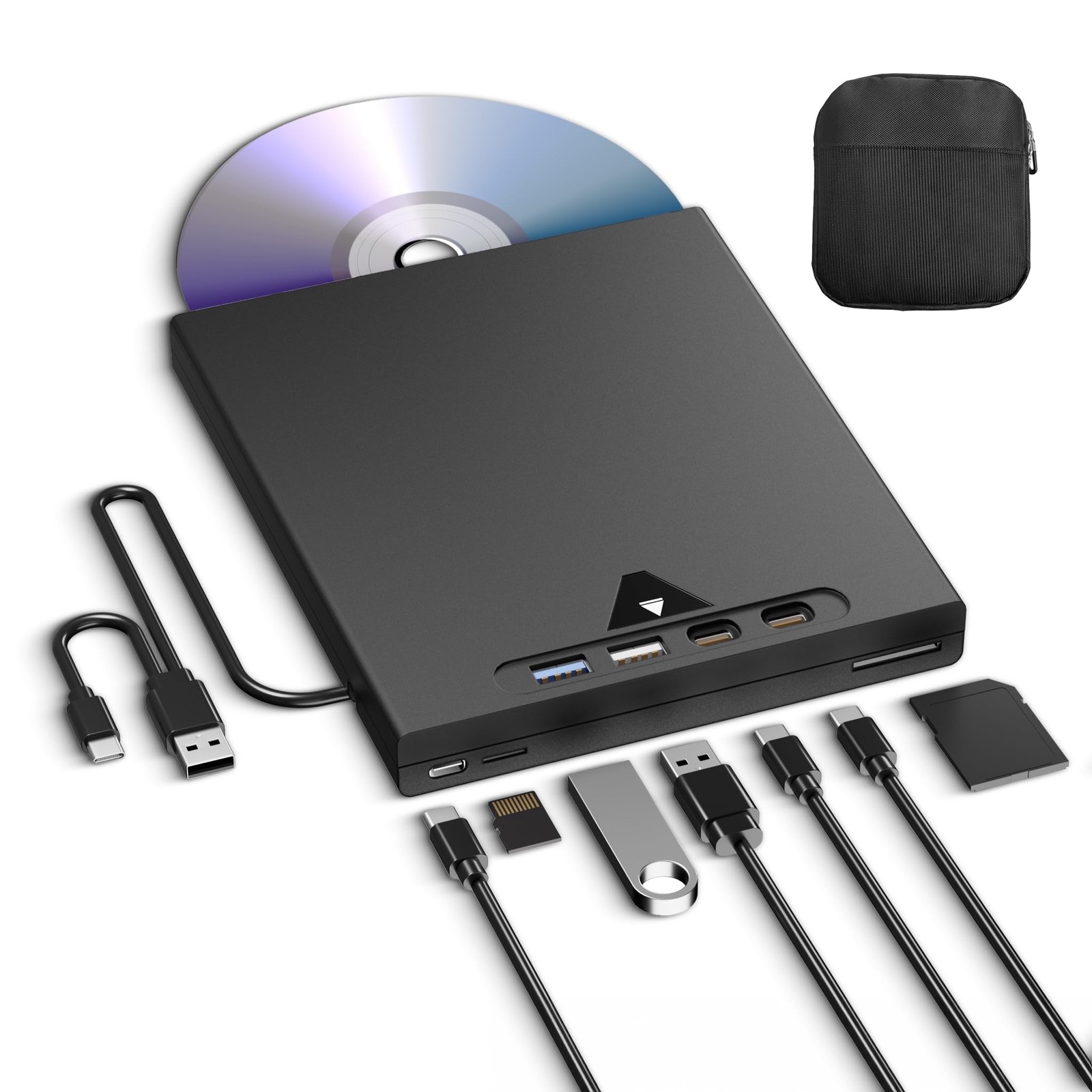7in1 Slot-loading Blu Ray Drive with Bag, Support 100G Disc Blu Ray Burner