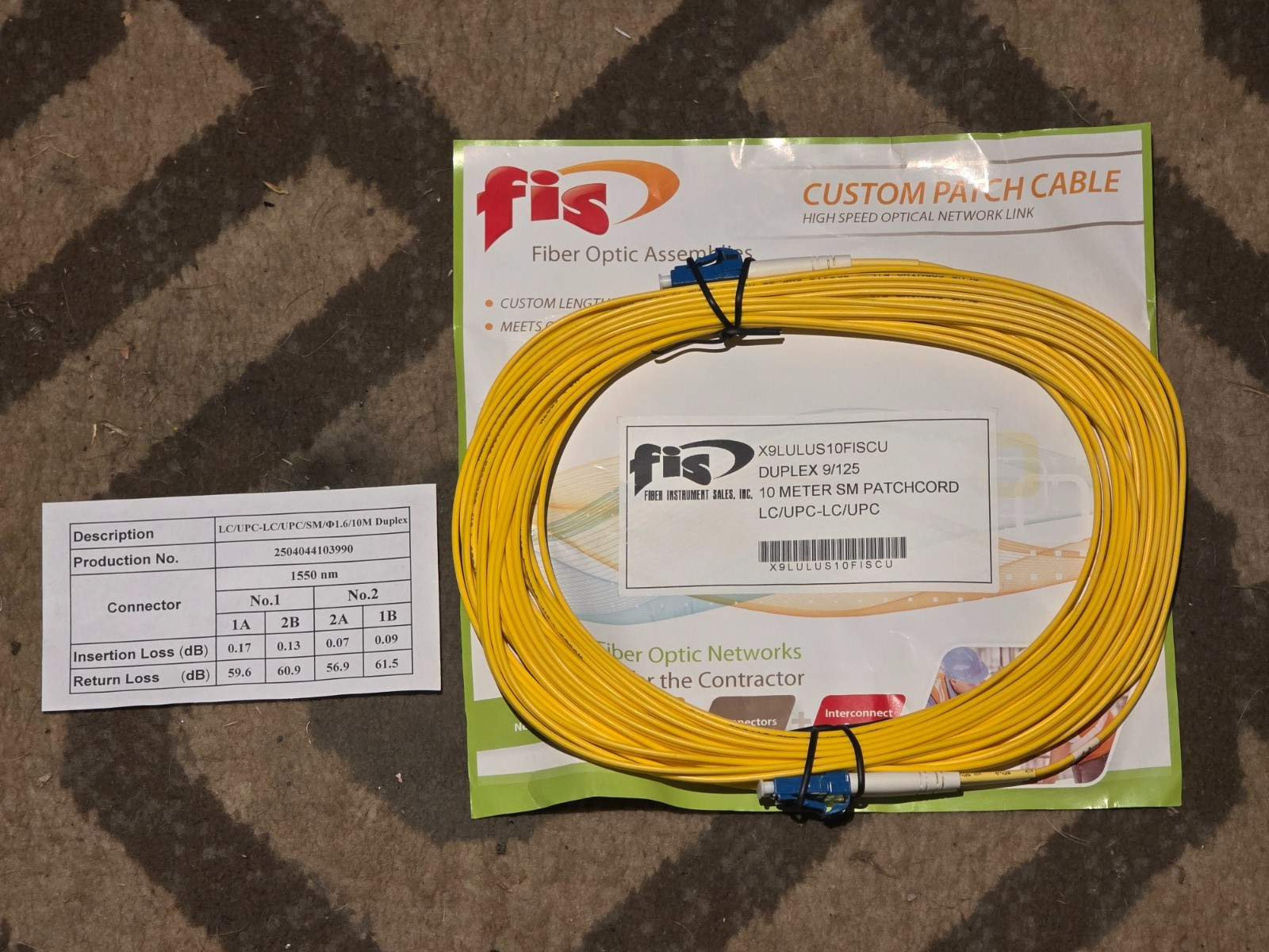 FIS X9LLULUS10FISCU/Duplex9/125 Single ModePatchcord, LC/UPC LC/UPC,10 m (lot 11